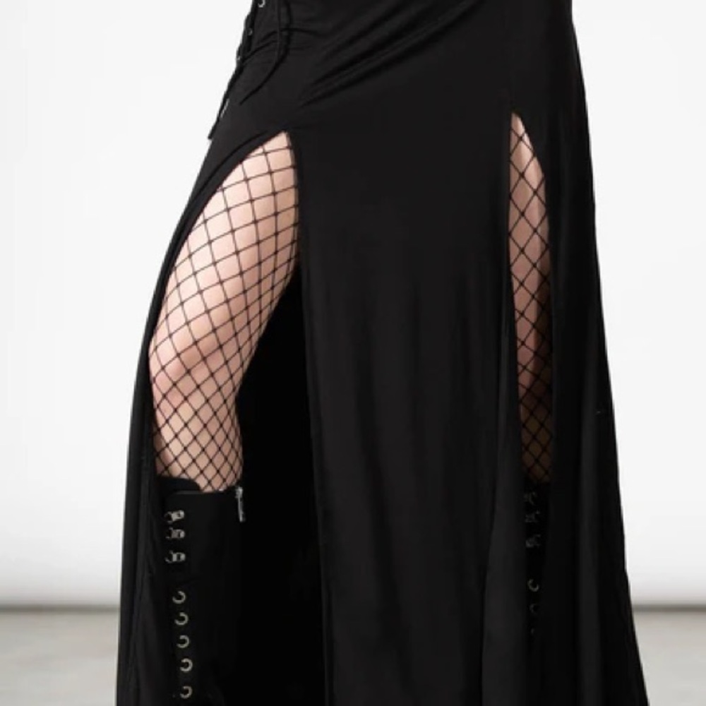 Killstar Black Wrap Maxi Skirt with Slit for Night Out